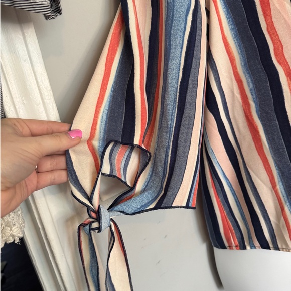 Bar III Off-the-Shoulder Striped Tie Sleeve Blouse - Picture 3 of 4